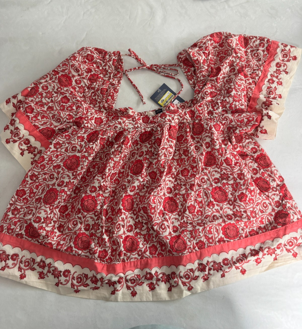 Universal Thread Women’s Tropical Blouse XS Pink Floral Short Sleeve Square Neck